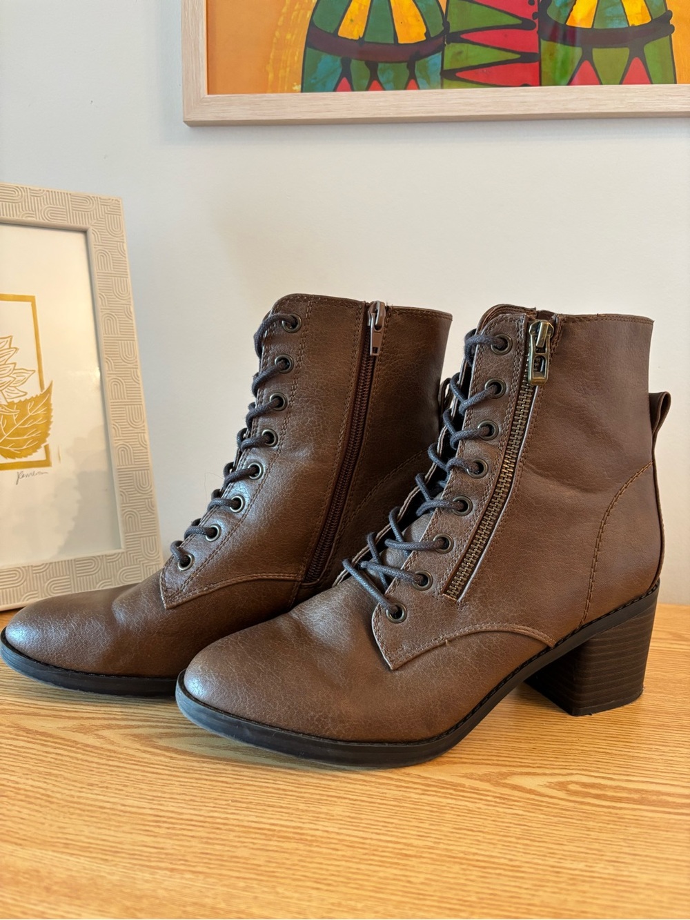 Call It Spring Brown Lace-Up Heeled Ankle Boots